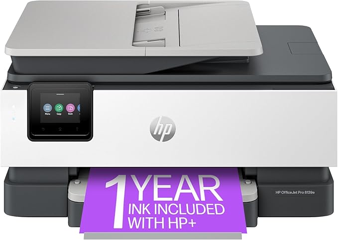 HP OfficeJet Pro 8139e Wireless All-in-One Color Inkjet Printer, Print, scan, Copy, fax, ADF, Duplex Printing Best-for-Home Office, 1 Year Instant Ink Trial Included, AI-Enabled (40Q51A)