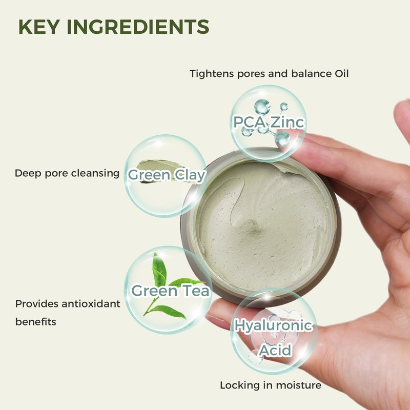 CHANDO HIMALAYA Purifying Green Tea Mask(2Pack), Natural Facial Clay Mask Deep Pore Cleansing with Green Tea Extract and Portulaca Extract, for Clogged Pores, Detoxifies & Balance Oil, 7 fl.oz
