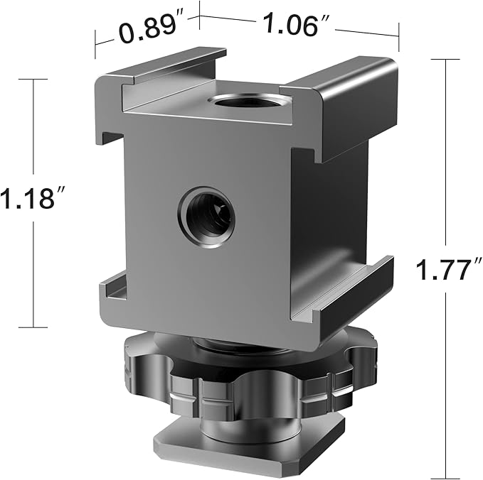Triple Cold Shoe Mount Adapter, Cold Shoe Adapter Extension Bracket,Cold Shoe Mount Adapter with 1/4"-20 & 3/8"-16 Threads, Hot Shoe Mount for Camera DSLR Mirrorless Camcorder Mic LED Light Monitor