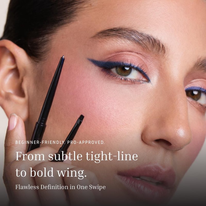 LITHE BEAUTY Smudge-Proof Gel Eyeliner Pencil Set, Long Wear Retractable Eyeliner with Ultra Thin Tip & Angled Brush, High Definition Vegan Makeup Duo in Shades Blueprint and Galaxy