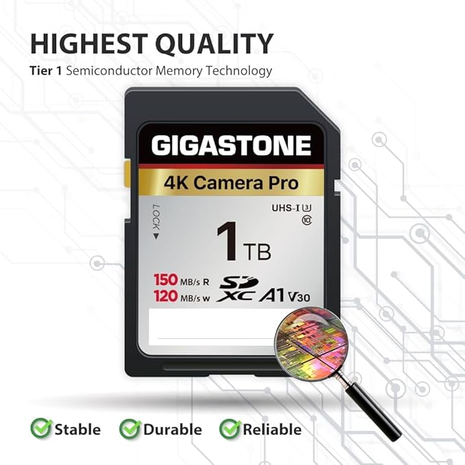 【5-Years Data Recovery】 GIGASTONE 1TB SD Card with USB Type C Card Reader, 4K Camera Pro, UHS-I A1 V30 U3 SDXC Memory Card Compatible with Digital Camera, with 1 mini case