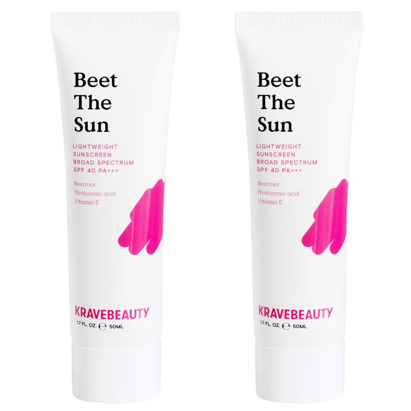 KraveBeauty Beet The Sun Lightweight Sunscreen SPF 40 PA+++, 2 Pack, Broad Spectrum Facial Sunscreen with Beet Root Extract & Hyaluronic Acid, Daily SPF Lotion for Face, Fragrance Free, 2 x 50 mL
