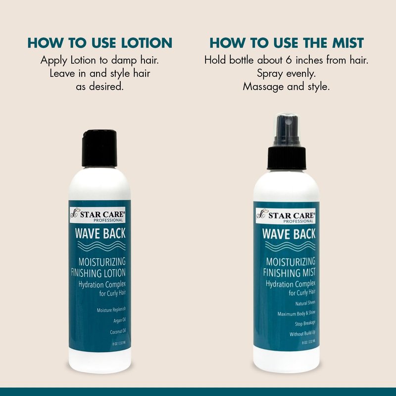 STAR CARE Wave Back Curl Lotion & Mist Set Curl Defining Leave-In Lotion, Enhancing Finishing Mist for Curly & Wavy Hair, Anti-Frizz Hydrating Bundle 2 x 8oz