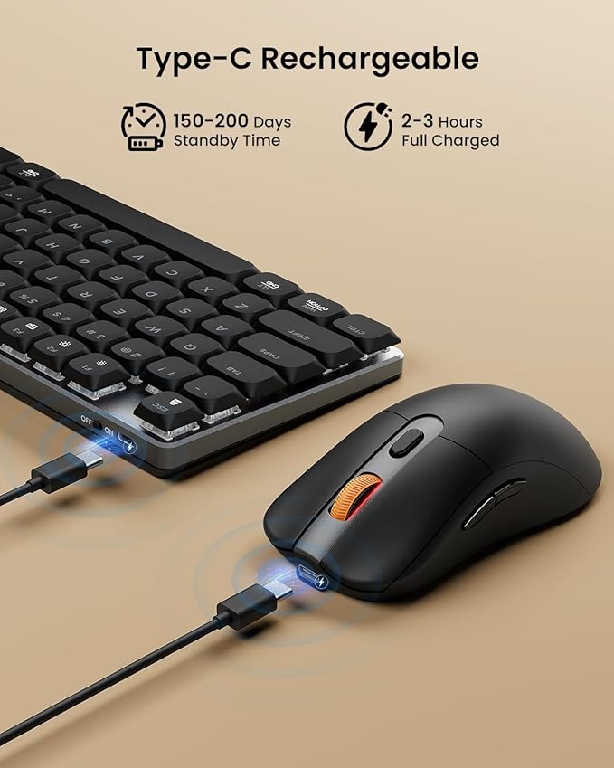ProtoArc Wireless Mechanical Keyboard and Mouse, USB-C Rechargeable Aluminum Keyboard and Mouse Combo, Red Linear Switches, 2.4G + Bluetooth Connectivity, 3 Devices - Grey