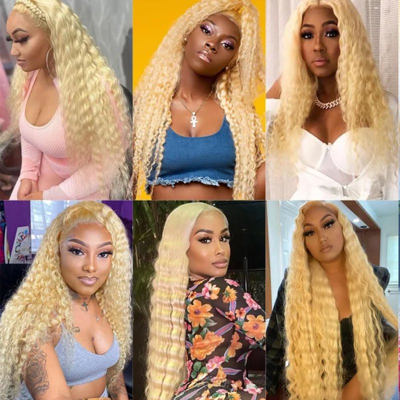 Freiuoke 613 Bundles Human Hair Blonde Deep Wave Bundle 613 Loose Deep Wave Bundle Human Hair Unprocessed Virgin Hair 3 Bundles 14 16 18 Inch