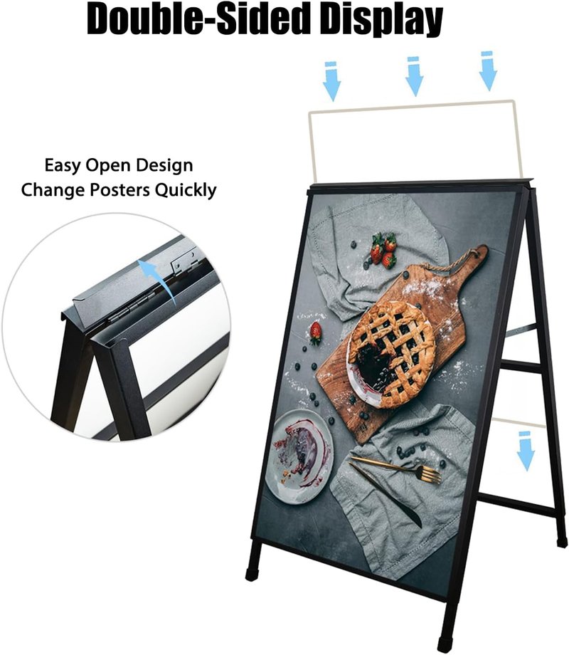 ZCHEN A-Frame Sidewalk Sign - 24x36 Heavy-Duty Metal Sandwich Board for Outdoor Advertising | Double-Sided Display with 2 Corrugated Plastic Posters