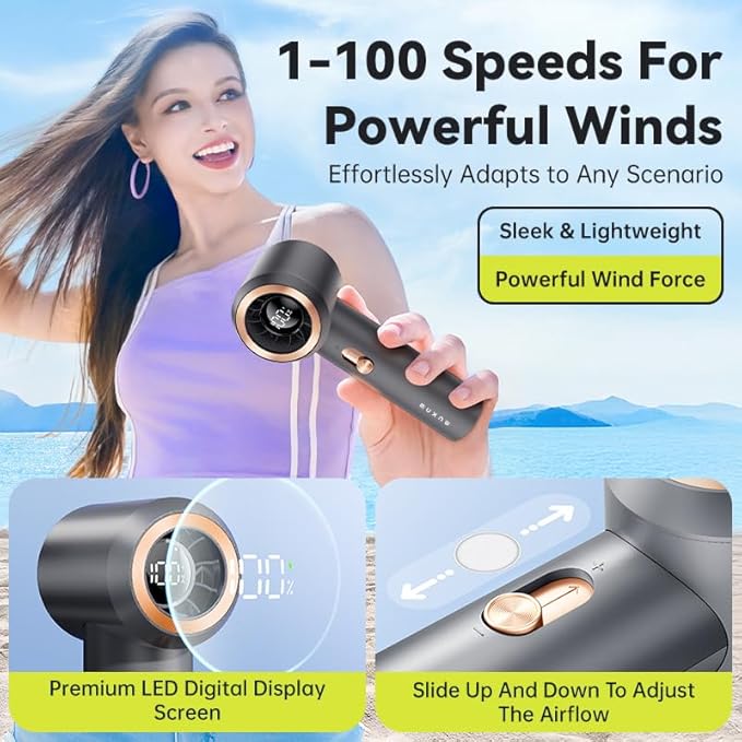 MUXNW Portable Fan For Travel Mini: Small Pocket Handheld Personal Rechargeable Battery Operated USB High Speed Keeping Cool In Hot Weather Summer Beach For Women (gray)