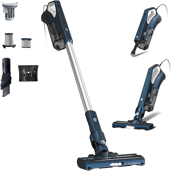 Corded Vacuum Cleaners For Home, 500W Powerful Suction With Dual HEPA Filters, LED Lights & 16.7ft Power Cord, One-Touch Release Dust Cup, Converts To Handheld Vacuum For Pet Hair Hard Floor Carpet