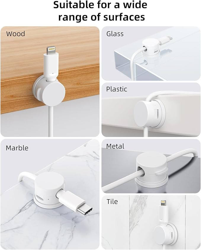 Inchor Cord Organizer, Rotatable Cable Organizer 8 Pack, No-Residue Adhesive Spring Cable Clips, Cord Holder for Nightstand, Kitchen, Office Accessories and Car (White)