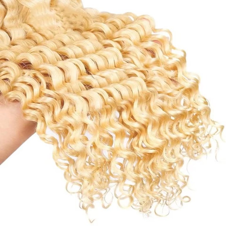 #613 Blonde Human Braiding Hair Deep Wave Bulk 24 24 24 Inch Honey Blonde Deep Wave Braids Human Hair Extensions Unprocessed Virgin Remy Hair 3 Bundle 50 Gram Per Bundle