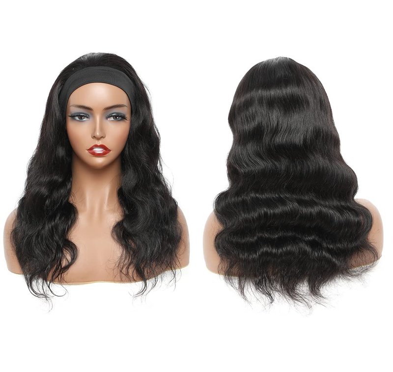 Miss Lee Headband Wig Body Wave Human Hair Headband Wigs For Black Women 12inch 150% Density Natural Black （12inch,Headband wig）