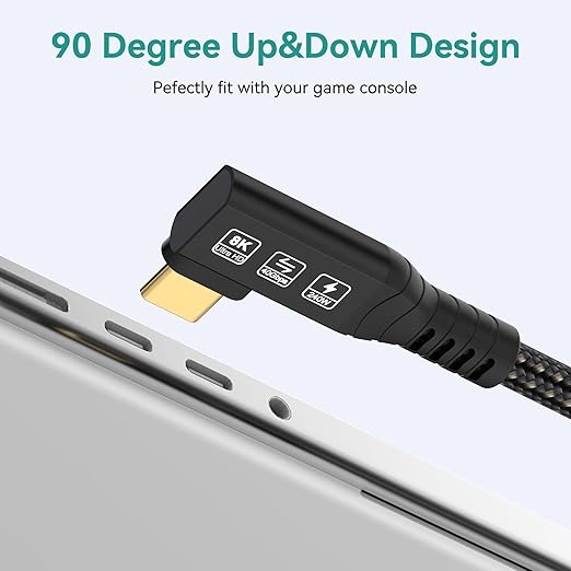 CHENLENIC USB4 Cable, with Thunderbolt 4 Cable, 240W Charging, 40 Gbps Data, 8K @ 60Hz HDR, USB C to USB C, 90Degree for Hub, Dock MacBook, M2, M3, Mac SSD (90Degree USB4 40G 240W 1M)