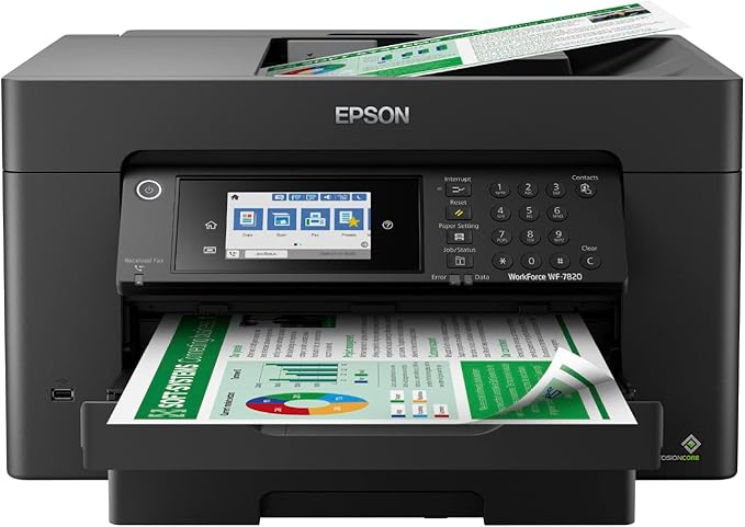Epson Workforce Pro WF-7820 Wireless Duplex All-in-One Wide-Format Printer, Copier, Scanner, and Fax with 50 Page ADF, 250 Sheet Paper Capacity and Mobile Printing, Black