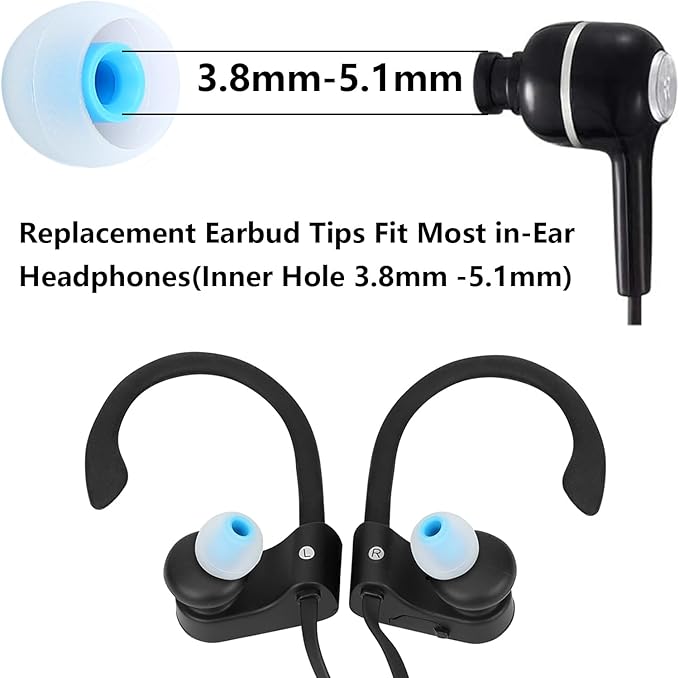 MMYQXI Earbud Replacement Tips Silicone Earbud Tips Earbud Covers Fit for in-Ear Headphones (Inner Hole 3.8mm -5.1mm) Ear Tips Earbud Rubber Tips 9 Pairs S/M/L