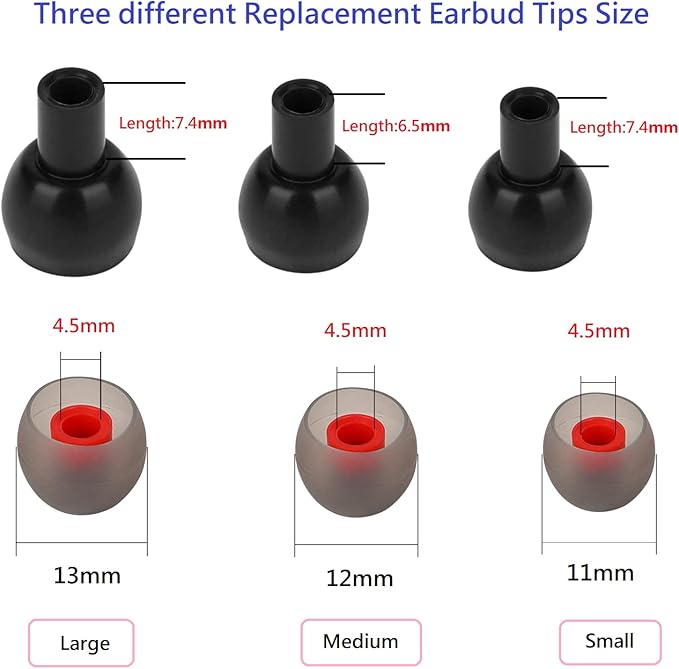 CYADCI 36 Pieces Large Earbud Tips Soft and Comfortable Ear Bud Replacement Pieces Silicone Fit Most in-Ear Headphones，Inner Hole 3.8mm -5.5mm，Black and Red Replacement Earbuds Silicone Tips