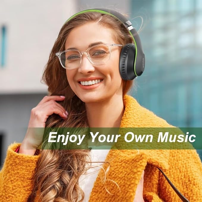 Glynzak Wireless Bluetooth Headphones Over Ear 65H Playtime HiFi Stereo Headset with Microphone and 6EQ Modes Foldable Bluetooth V6.0 Headphones for Travel Smartphone Computer Laptop
