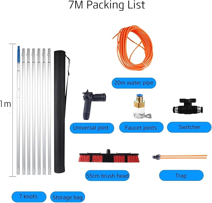 Long Pole Window Cleaning Equipment extendable Conservatory roof Cleaner Suitable for photovoltaic Panel Cleaning with Water Hole Large Brush Head 7poles 55brush Head