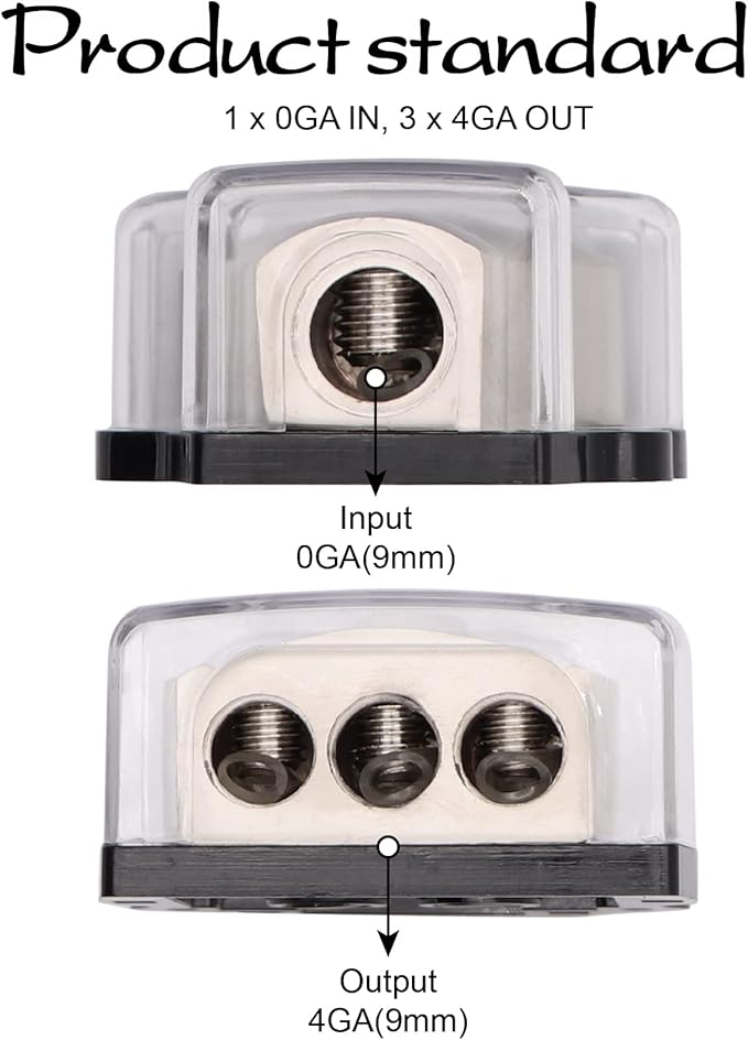 TuoLauthon 3 Way Power Distribution Block 1x 0 Gauge in 3X 4 Gauge Out Amp Power Distribution Ground Distributor Connecting Block for Car Amplifier Audio Splitter,2Pcs