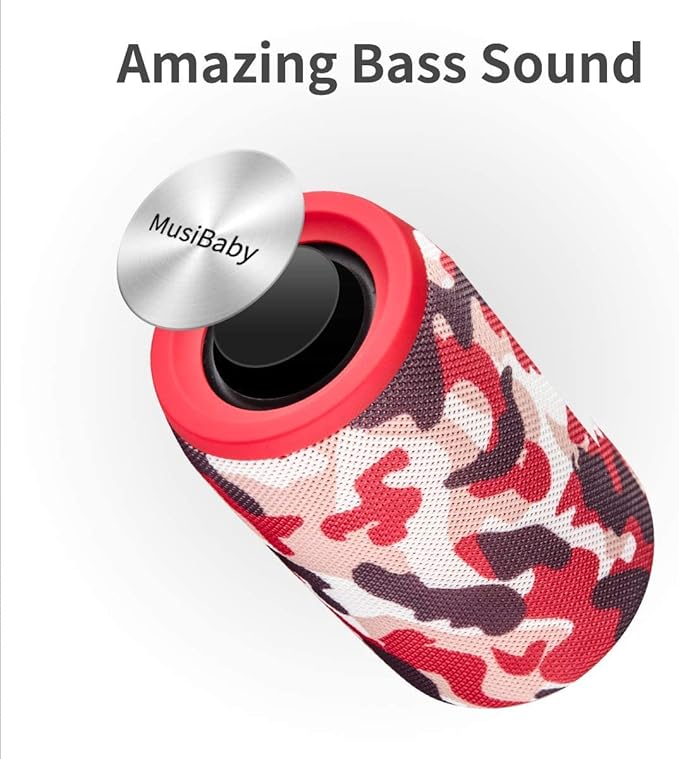 Musibaby M68 Bluetooth Speaker, 12W, IPX5, FM, USB AUX, Camo Red