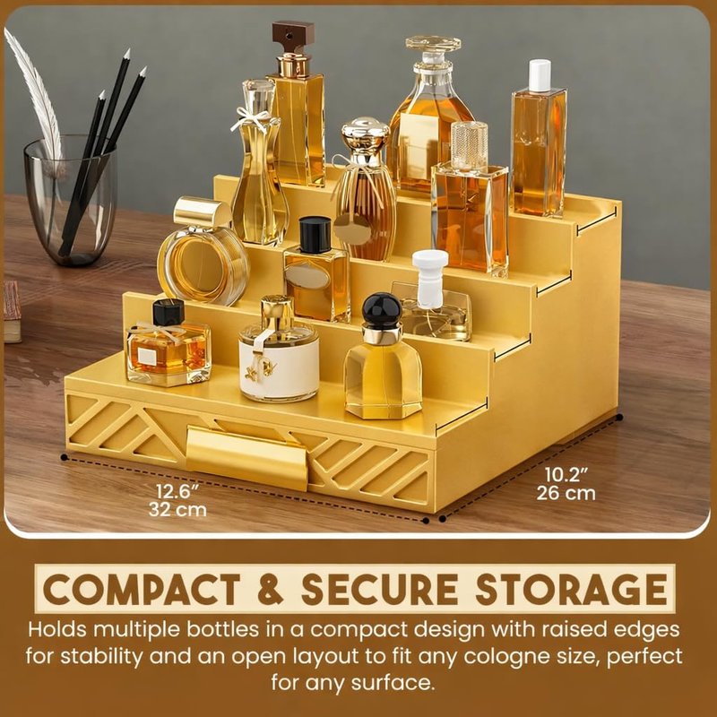 Cologne Organizer for Men - Drawers & Dresser Organizer Countertop - Perfume Holder Stand For Men Organizador De Perfumes - by NovaHavensNest (Black-4 Tier)