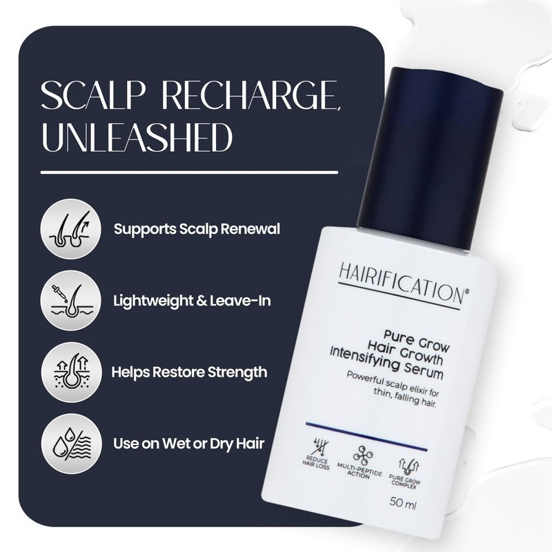 Hairification Pure Grow Scalp Elixir with Biotin & Ginseng, Formulated for Thin Hair and Scalp Care to Help Enhance Volume and Shine - 50ml