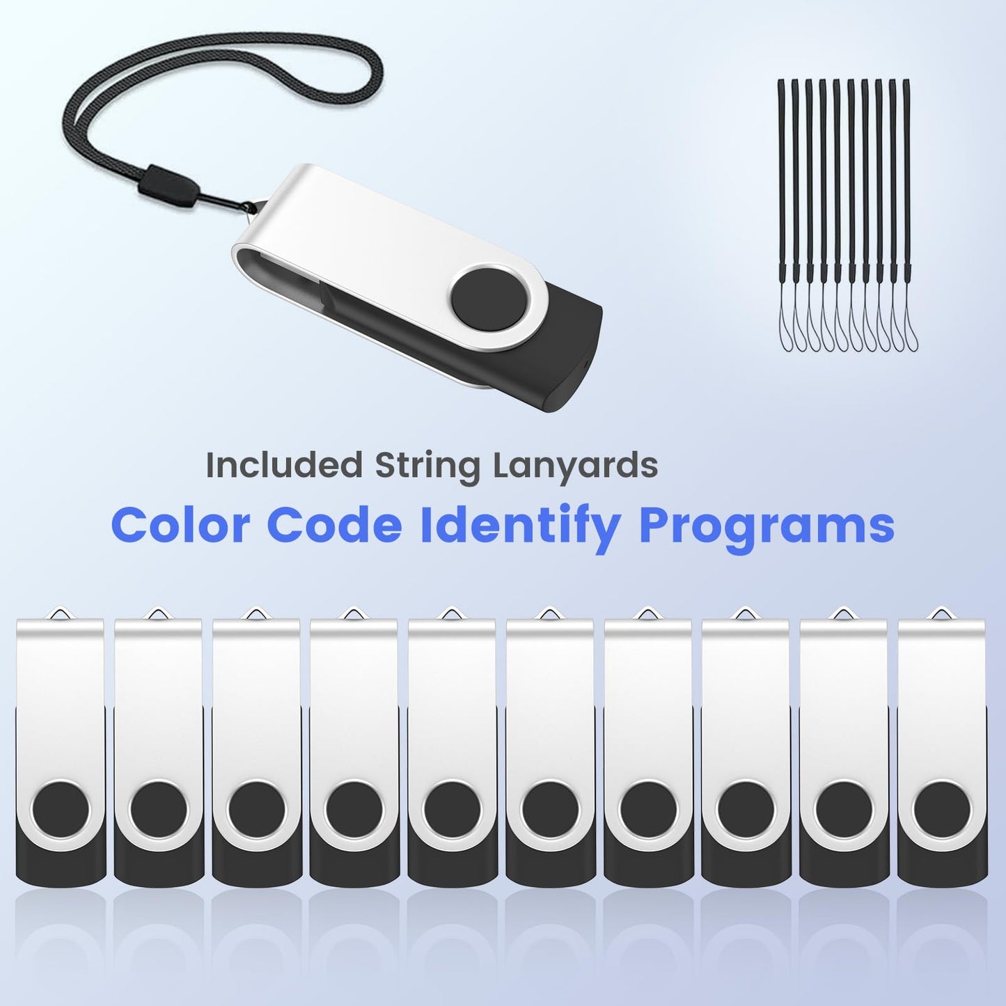 ABLAZE 4GB USB Flash Drive 20 Pack, USB 2.0 Thumb Drives with Lanyards Bulk Memory Sticks Pendrives 20PCS (Black)