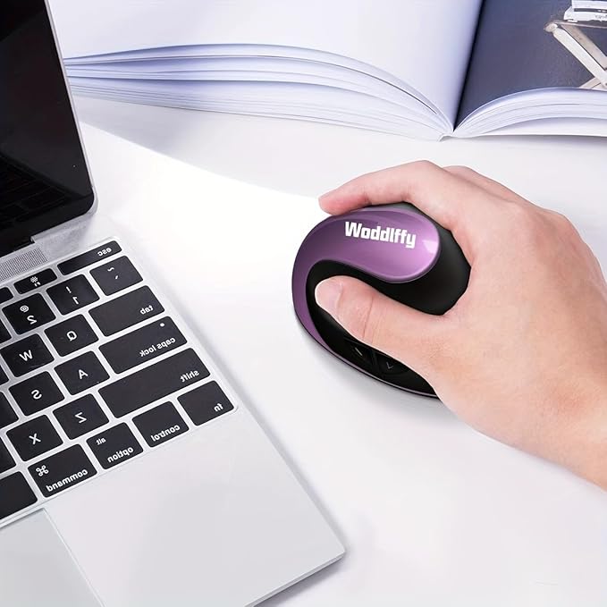 Woddlffy Ergonomic Mouse Wireless,Vertical Mouse with Silent Click Right Handed Small Mouses with 6 Buttons 1000/1200/1600 for Laptop,Desktop,PC, MacBook（Purple AA）