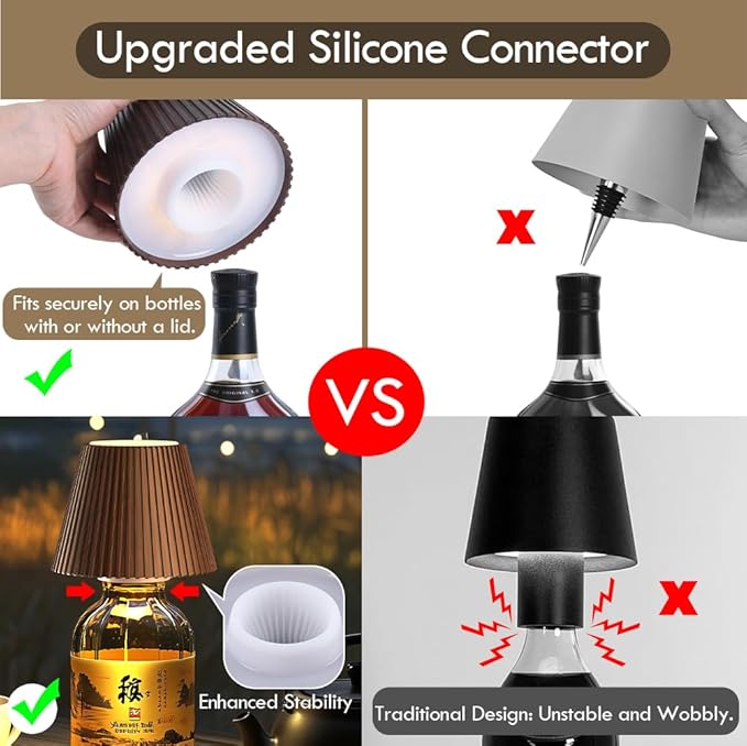 WILIT 2 Pack Wine Wirelss Bottle Lamp, 3-Level Brightness Cordless Table Lamp Shades, Rechargeable Battery Operated for Bedroom, Living Room, Kitchen Counter, Women