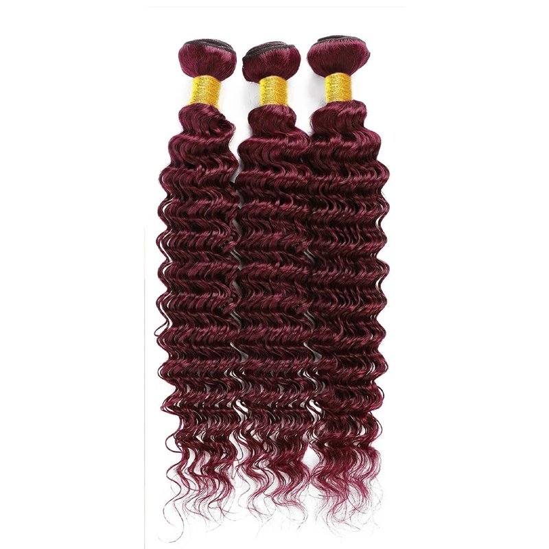 #99J Burgundy Bundles Human Hair Deep Wave Bundles 14 16 18 Inch Win Red Deep Wave Bundle Human Hair Extensions Double Weft Unprocessed Brazilian Virgin Hair 3 Bundle 50 Grams Per Bundle For Woman