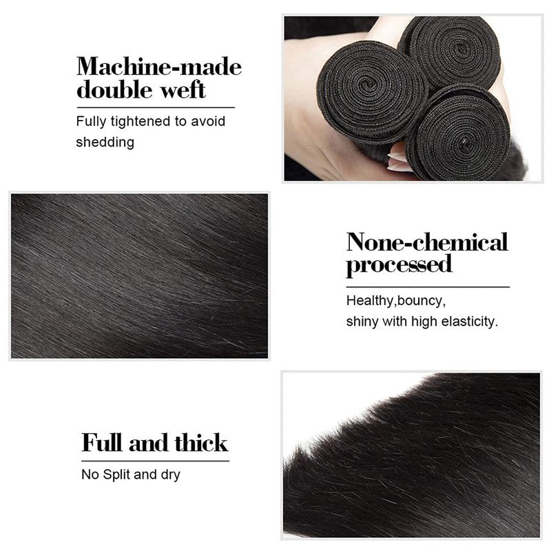 Black Bundles Human Hair Straight Human Hair Bundles Brazilian Virgin Mixed Length 14 16 18 Inch GveoXvo Color 1B Bundle Hair Weave