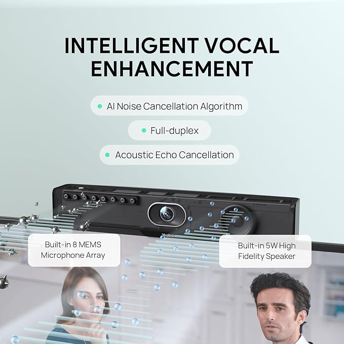 Yealink MeetingBar A10 4K Video Conference Room System with 120 Wide Angle Camera AI Auto Framing Conference Webcam with 8 Mics Arrays Speaker Tracking Noise Cancellation Teams Zoom Certified