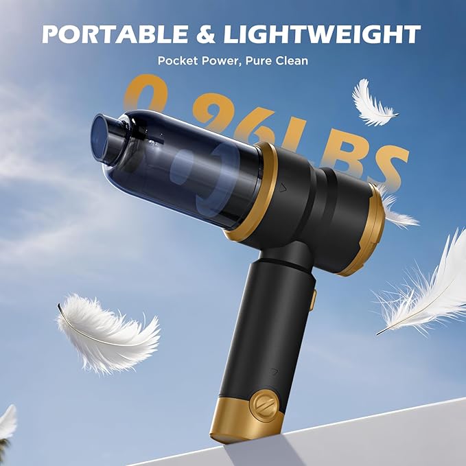 Handheld Car Vacuum Portable Cordless with 2000mAh Battery, 4 in 1 Handheld Vacuum Cleaner and Air Duster ,15000PA Portable Mini Hand Held Vacuum Rechargeable for Home, Car, Office, Pet Hair（Gold）