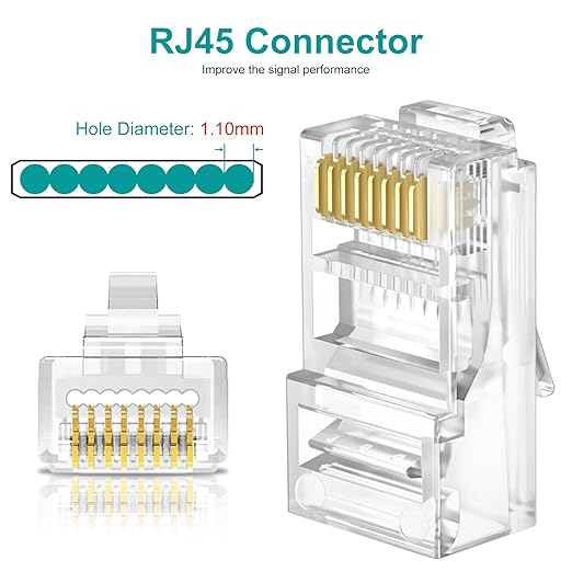 Brileine 100-Pack Cat 6 Pass Through RJ45 Connectors with RJ45 Boots Cover, Simplify Terminations with Ethernet Ends/ Cat6 Ends/ RJ45 Connectors/Cat 6 Connectors/ RJ45 Plugs for Cat6 Cat5e Cables