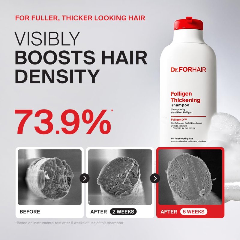 Dr.FORHAIR Folligen Thickening Shampoo 16.9 oz | Biotin, Salicylic Acid & Rosemary | Anti-Breakage | Helps Reduce Hair Loss Due to Breakage | Volumizing for Fuller-Looking Hair