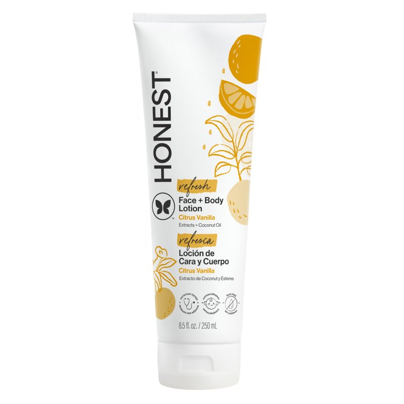 The Honest Company Hydrating Face and Body Lotion, Fast Absorbing, Naturally Derived Hypoallergenic, Citrus Vanilla Refresh, 8.5 fl oz