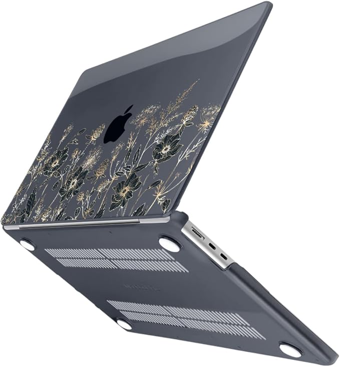 MEEgoodo Case for M5/M4/M3/M2 MacBook Air 13 inch Case 2026 2025 2024 2022, Fit Model A3449/A3240/A3113/A2681, Laptop Hard Shell Compatible with MacBook Air 13.6-inch, Golden Flowers & Herbs
