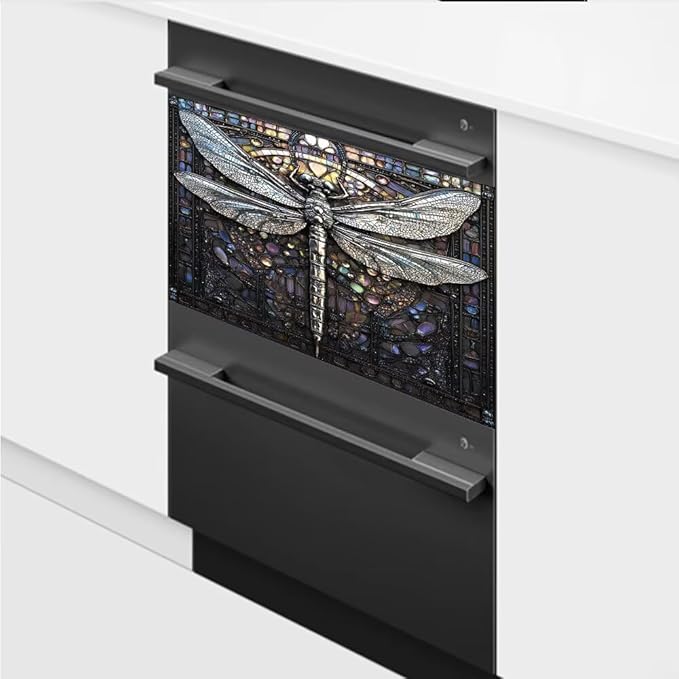 Retro Dragonfly Dishwasher Magnet Cover, Modern Art Deco Fridge Panel Magnetic Decal Home Kitchen Decor, Reusable Dishwasher Covers,23 x 17 inch