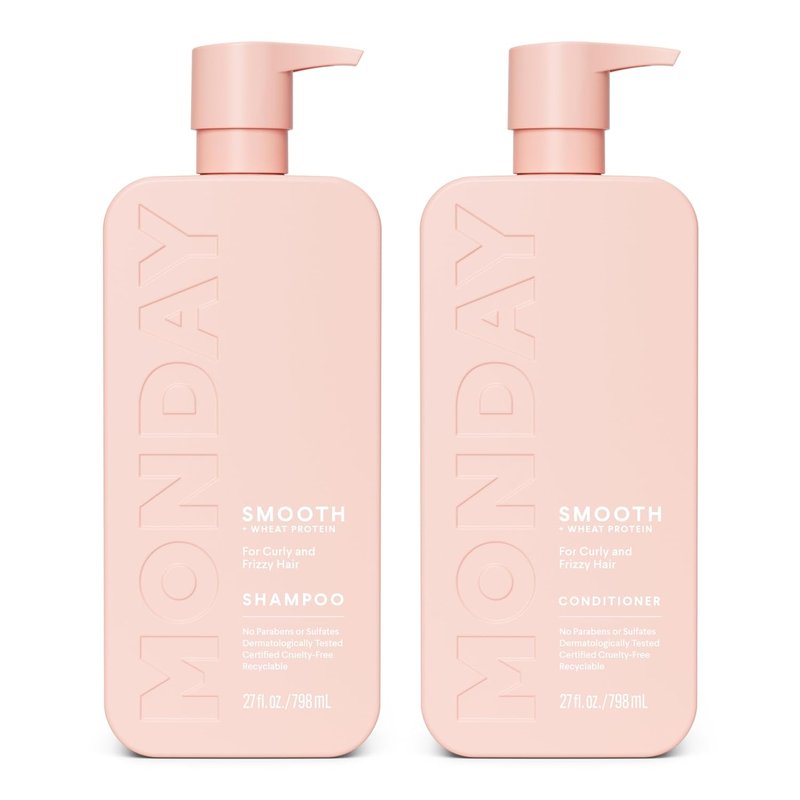 Smooth Shampoo & Conditioner Set for Frizzy, Curly Hair - 27 oz Each | Coconut Oil & Shea Butter, Pink