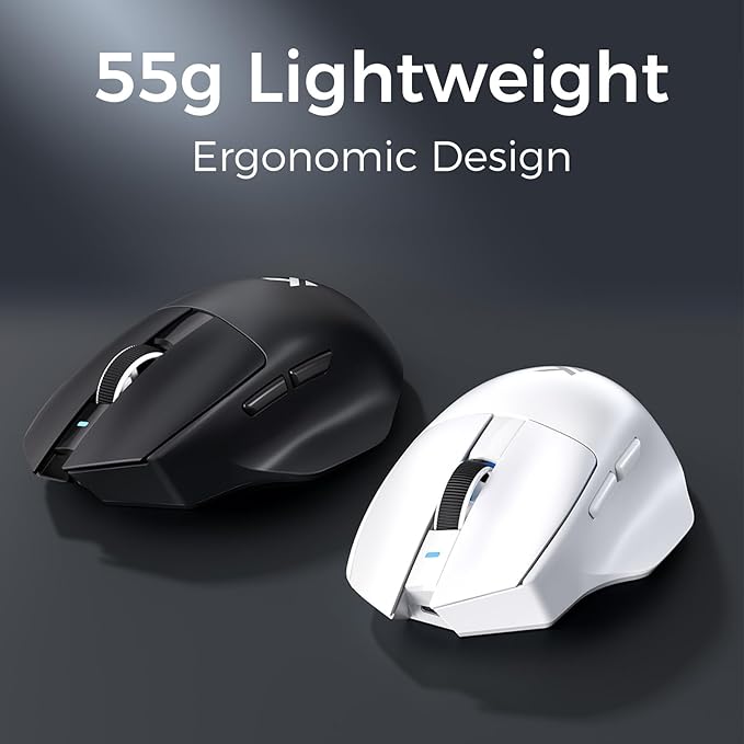 MCHOSE G7 Lightweight Ergonomic Wireless Mouse, PAW3311 12K DPI Sensor, Tri-Mode Connection, Wireless/Wired 1K Polling, 55g Weight, 800mAh Bettery (Black)