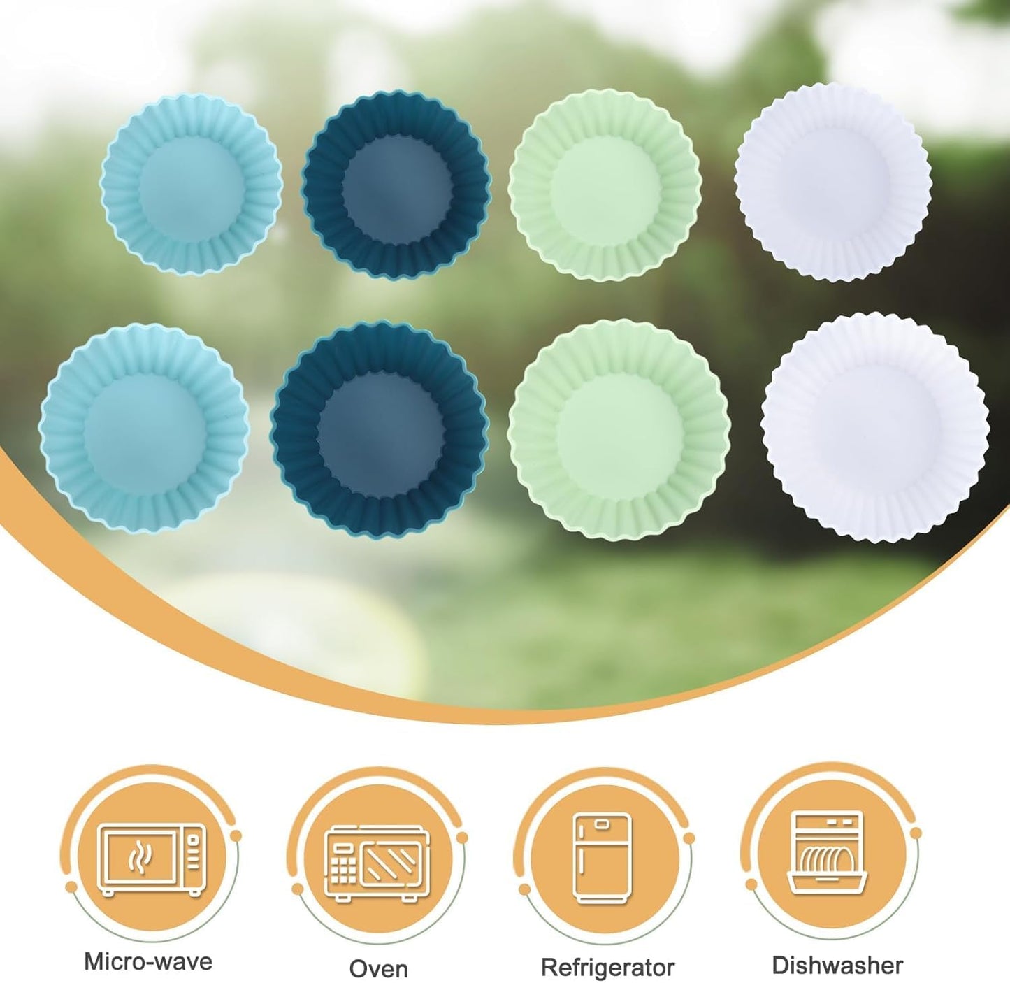 Skiennix Jumbo Silicone Baking Muffin Cups - 12 Pack Reusable Cupcake Liners, BPA Free, 3.54 Inch, Multi-Color