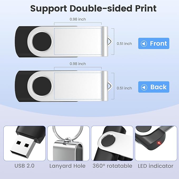 ABLAZE Customized 8GB Flash Drive 100 Pack, Personalized USB 2.0 Memory Stick Custom Thumb Drives Pendrive U Disk for Data Storage (Mixcolors)