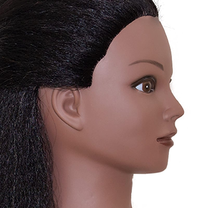 ISHOT Mannequin Head Human Hair,16"100% Real Human Hair,Beauty School Hair Practice Head,Manikin Cosmetology Hairdresser Training Head,Doll Head