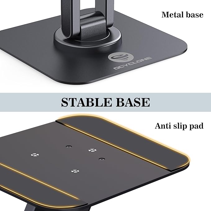 OCYCLONE iPad Stand, 360° Rotating Adjustable Foldable iPad Tablet Stand Holder for Desk Compatible with Kindle Tablet iPad 4" - 15.6" Portable Monitor Stand, Black