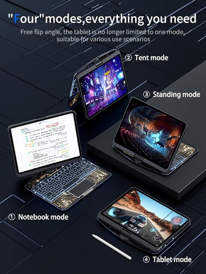Transparent Case with Wireless Keyboard for iPad Air 13 Inch (M3/M2, 2025/2024), 7 Colors Backlight, Multi-Touch Trackpad, 360° Rotating Stand with Pencil Holder for iPad Pro 12.9 Inch (6/5/4/3 Gen)