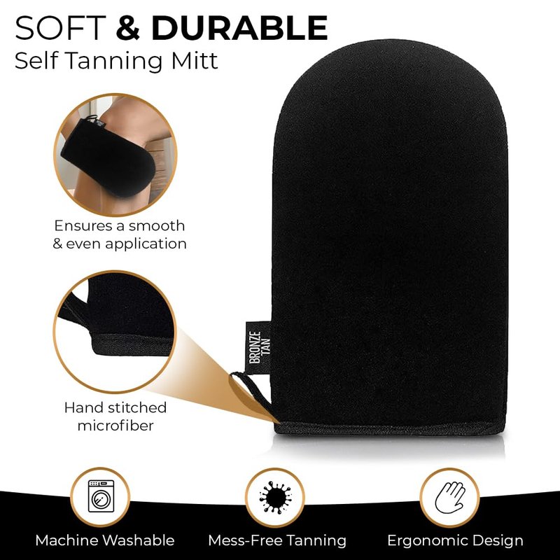 Self Tanning Mitt Applicator - Ultra Soft Reusable Glove for Streak-Free Tan | Machine Washable, Black