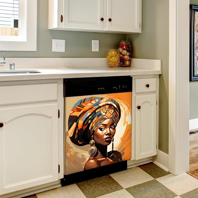 African Girls Dishwasher Magnet Cover Decorative Refrigerator Covers Magnetic Reusable Dishwasher Door Cover Kitchen Appliance Sticker Cover 23x26Inch