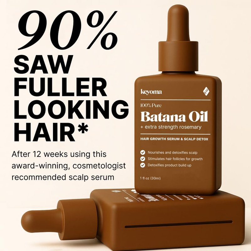 Keyoma Batana Oil for Hair Growth with Rosemary: Nourish & Detox Scalp for Thicker, Stronger, Longer Hair - 100% Organic Batana Oil from Honduras - Reduce Hair Loss (30 mL)