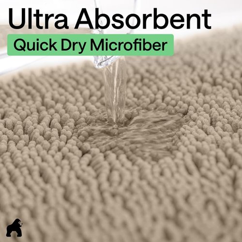 GORILLA GRIP Bath Rug Mat - Thick Absorbent Chenille | Quick-Dry Microfiber 60x17 in Gray Beige
