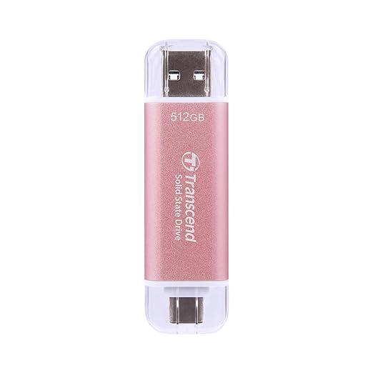 Transcend ESD310 512GB External SSD, Up to 1,050MB/s, Dual USB Flash Drive for iPhone/iPad/Mac/Windows, Android/Tablet/PC, USB3.2Gen2 Thumb Drive Photo Stick, 2-in-1 Type C&Type A Memory Stick - Pink
