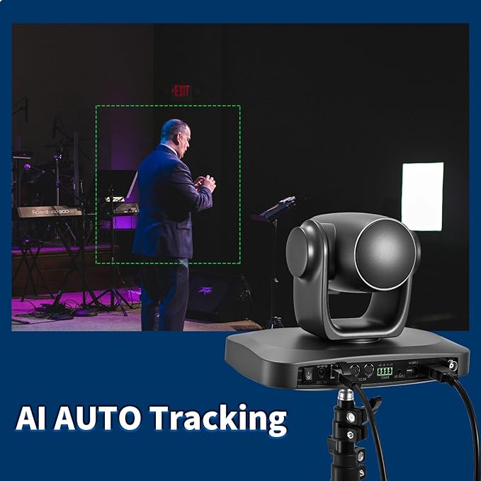SZOOMSY 4K NDI Camera with AI Auto Tracking 21X Optical Zoom HDMI/SDI/USB 3.0/PoE/IP PTZ Camera 4K for Church Worship, Live Events, Video Conferencing (OBS, vMix, Zoom, Teams)